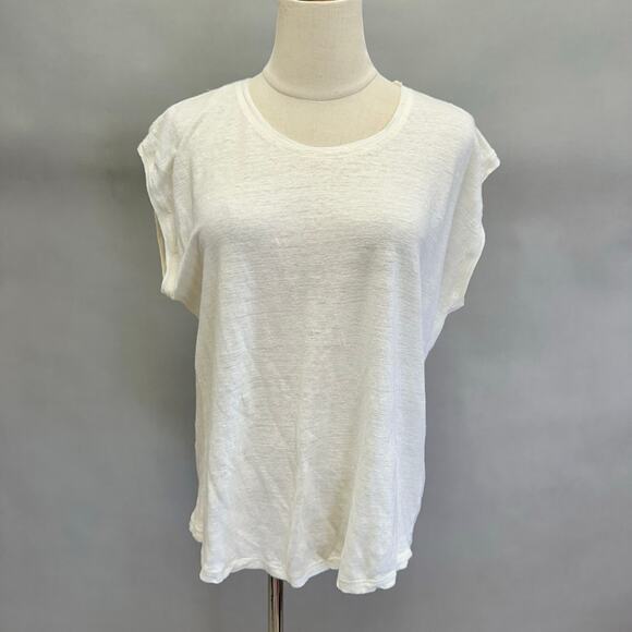 Swildens ivory linen slub lagenlook basic short sleeve boxy tee shirt size large - Picture 1 of 15